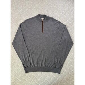 Peter Millar Sweater Mens XL Gray Merino Wool 1/4 Zip Mock Neck Knit Pullover
